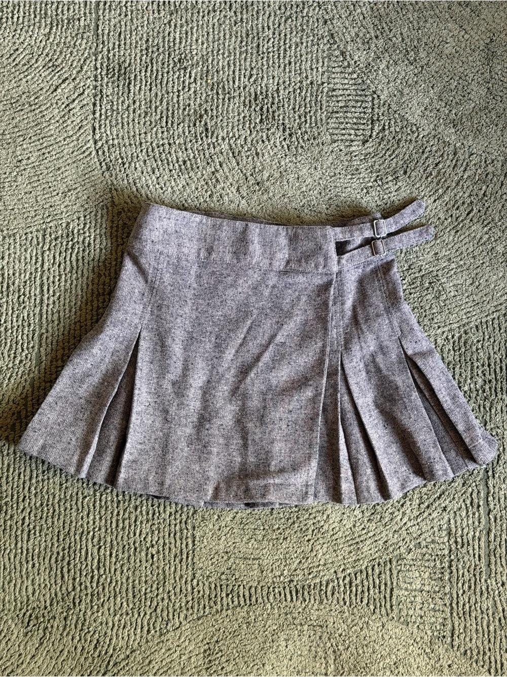 New! Max Studio Gray Pleated Skater Mini Skirt with Double Buckle